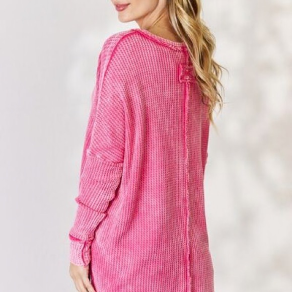 ❤️‍🔥❤️‍🔥Zenana Oversized Washed Waffle Long Sleeve Top Final - Picture 8 of 14
